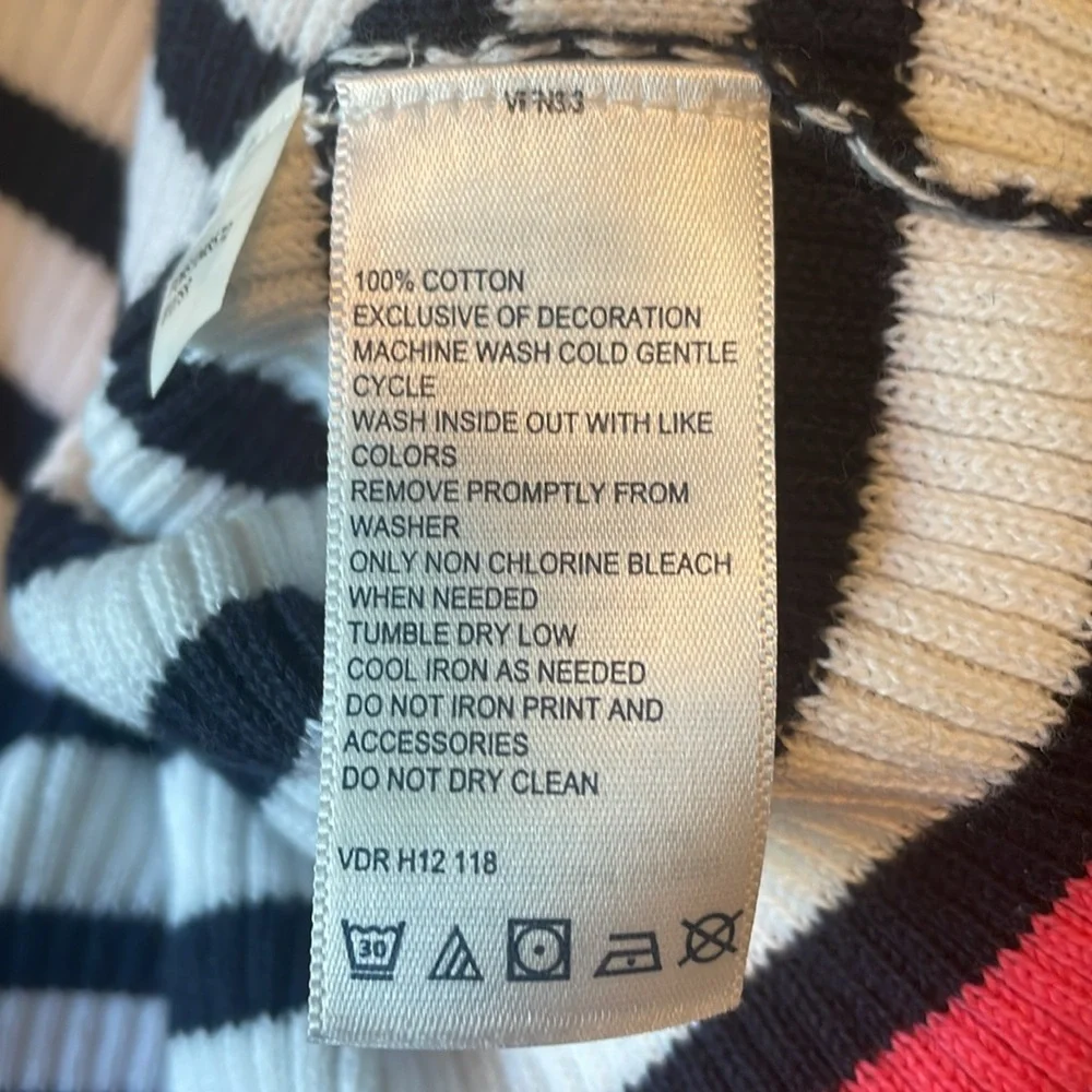 Nautica V-Neck Sweater Navy Seas Pink Stripe Knit
